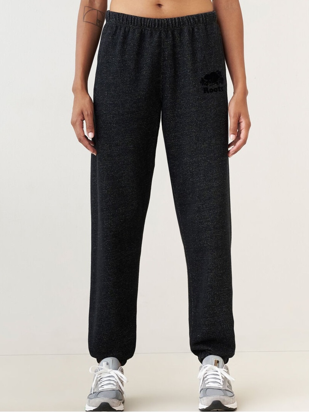 Roots Black Pepper Boyfriend Sweatpants Back Spellout Logo - Size S